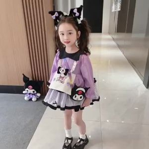 SIZE 90-150 Girls Long Sleeve Cartoon Kuromi Cosplay Lolita Dress Birthday Princess Dress Set