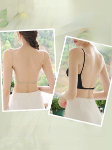 เซ็กซี่ เปลือยรูปตัวยู ผู้หญิง บราถ้วยบางที่มองไม่เห็นเต้านมใหญ่ผ้าไนลอนชิ้นเดียวขนาดเล็กสายสะพายไหล่ที่ถอดออกได้