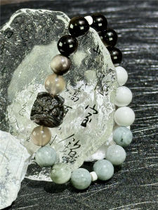 Original Design Natural Silver Agate Wealth Attracting Lion Hand Bracelet Ink Painting Agate Bracelet Chinese Style Lucky Stone