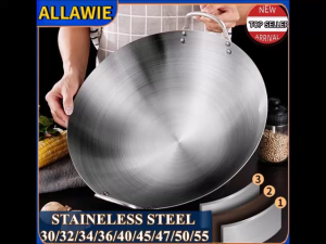 <𝙇𝒂𝙯𝑺𝙜𝑴𝙖𝒍𝙡> 30-55Cm Stainless Steel Double-handled Wok Non-stick Double-handled Frying Pan Stir-fry Pan