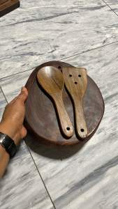 Wooden Spatula and Spoon Set on Round Cutting Board