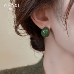 WENXI | Green Oval All-Match Winter Suitable Unique Elegant Earrings