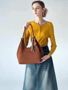 DGENIUS Tas Tote Eksklusif Minimalis - Kapasitas Besar Tas Selempang Anyaman Bawah Lengan untuk Komuter