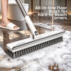 JOYBOS | Bathroom Floor Brush with Scraper Long Handle