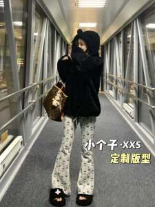 กางเกงขายาวทรงหลวมเอวสูงผ้ากำมะหยี่รัดรูปผู้หญิงฤดูใบไม้ร่วง/ฤดูหนาว กางเกงขายาวทรงหลวมผ้าขนแกะบุขนแกะ