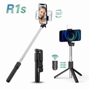Tongsis Bluetooth LED R1S 3in1: Remote Selfie Stick & Tripod 360