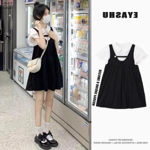 Forest System Sweet Girl Art Student Fairy Tea Break High Waist A-Line Dress Short Sleeve Summer Regular Thickness Knitted Dress