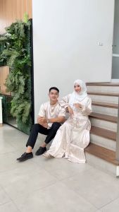 Couple Muslim Habibi Couple Set Dress Wanita + Kemeja Pria Eid Series Armani Silk Jacquard Premium