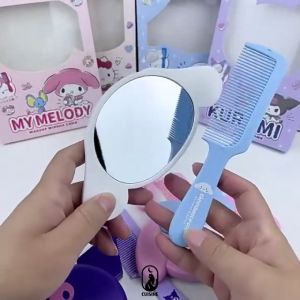 1 SET Cermin Sisir Gambar Kuromi Sanrio Hair Comb Mirror Praktis