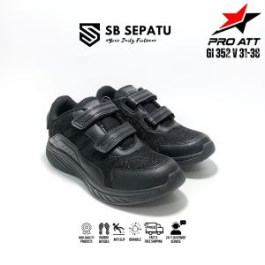 SEPATU PRO ATT GI 352 V PEREKAT HITAM || SEPATU SEKOLAH ANAK CEWEK COWOK PEREKAT HITAM