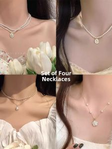 French Pearl Necklace Womens Sweet Rose Flower Lockbone Chain Versatile Luxury Minimalist Jewelry Accessory Fashionable Pearl Choker