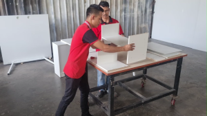 Hatton READY STOCK Workstation Office Desk for 4 Seaters | FULLY WHITE | Compress Melamine Wood Dividers | Linkable More Than 4 Seater | Sharing Centre Cabinet | Strong Built 4 Gang Power Socket |