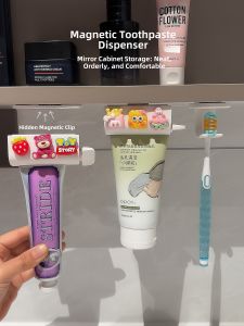 Magnetic Toothpaste Dispenser Organizer Bathroom Vanity Sink Makeup Mirror Storage Shelf No Drilling Required Toothbrush Holder