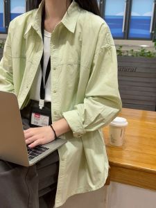 Korean Style Loose Long Sleeve Pure Cotton Womens Shirt 2025 New Slim Fit Open Cardigan Top Small Size Jacket Design