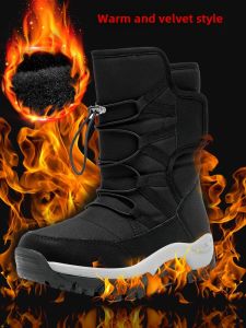 Womens Winter Snow Boots Thermal Fleece Thickened Ski Outdoor High Help Rubber Outsole Anti-slip Wear-resistant Cotton Shoes