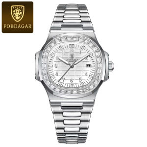 POEDAGAR | POEDAGAR Fashion Square Men Watch Waterproof Luminous Date Luxury Quartz Male Clock Stainless Steel Business Mens Watches Reloj