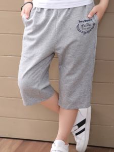 กางเกงขาสั้นเด็กผู้ชายกางเกงยาวปานกลางลำลองชุดเด็กทรงหลวมผ้าฝ้ายแท้แบบบางกางเกง7ส่วนฤดูร้อนสำหรับเด็กวัย5-12ขวบกางเกงกีฬาสำหรับเด็ก