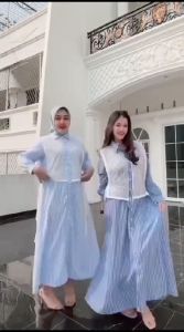 Midi Dress Salur crinkle Mix Brokat Dress Viral Wanita Remaja Trendy Kekinian Gamis Salur Import Premium Terbaru Midi Dress Crinkle Best Seller