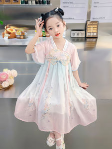 เรียบหรู สไตล์เจ้าหญิง ชุดฮั่นฝู เด็ก ฤดูร้อน เดรส หวาน เด็กทารก เครื่องแต่งกายเทพนิยายของเด็กผู้หญิงปักแบบดั้งเดิมของจีน กระโปรง