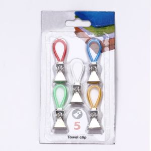 5 Pieces Set Metal Towel Clip Bath Towels Clips Beach Pegs Clip with Colored Rope