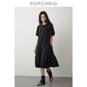 POPCHRIO | Đầm Áo Thun Tay Bóng Phong Cách Retro