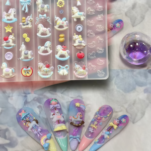 Transparent Silicone Nail Art Mold Cartoon Horse Butterfly Knot New Year Pony Button Unicorn Wings Retro Pattern Frame Accessory