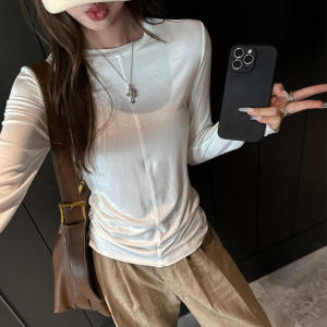 Slim Fit Long Sleeve round Neck Base Shirt Womens Inner Wear Asymmetric Design Viscose Fiber Anti-Pilling Autumn Top