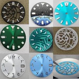 NH70 Hollow Skeleton Dial 28.5mm Black Blue Green White Dial Green Luminous Suitable for NH70 Movement