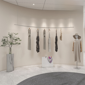 Clothing Store Display Rack Stainless Steel Lined & Silver Ceiling Rack Arc Hanger Womens Mens and Womens Clothing Steel Wire Rack