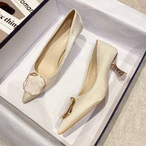 French Style Wedding Shoes Crystal White Pointed Toe Womens High Heels Midi Heel Maids of Honor Fashionable Chic Footwear
