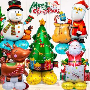 หลายสไตล์\ud83d\udd25ลูกโป่งรูปซานตาคลอสฟอยล์อลูมิเนียมบอลลูนพองตั้งขนาดใหญ่ของตกแต่งซานตาคลอสมนุษย์หิมะอุปกรณ์คริสมาสต์ปีใหม่ปาร์ตี้จาก3D