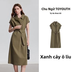 Toyouth | Đầm Dáng Retro Tencel Cotton Đính eo