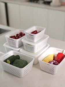 Refrigerator storage box drainage and preservation box fruit and vegetable with lid kitchen basket sealed fruit box freezer box