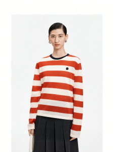 Wool Stripe Long Sleeve Round Neck T-shirt