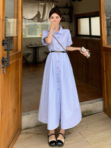 XUECAIQI | Slimming Young Style Big Size Blue Striped Dress