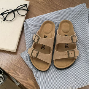 XIXITIAO | Slender Dual Strap Retro Suede Leather Flat Sandals