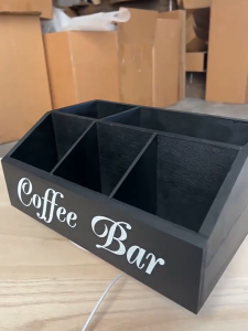 Wooden Coffee Station Organizer with Drawer 2 Layers Coffee Cup Milk Tea Bag Storage Desktop Tea Box Paper Cup Dispenser Drawer Holder for Home Offices Multifunction Coffee Bar Kitchen Counter Easy to Install Space Saver