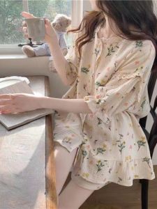 Floral Lace Trim Sleepwear Shortsleeved