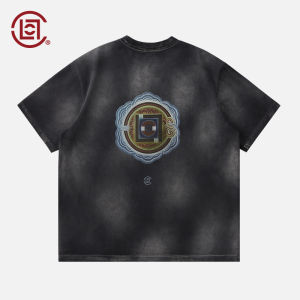 Washed Short Sleeve T-Shirt by CLOTTEE Mural Series Casual Loose Fit Cotton Youth Fashion round Neck No Pattern Additional Details
