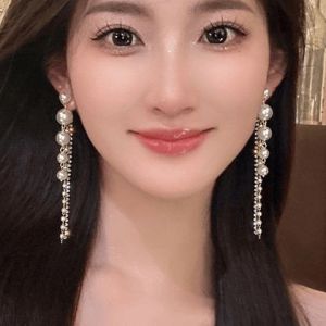 Elegant Long Pearl Tassel Earrings Womens Fashion 2024 New Style Double Wear Holiday Atmosphere Ear Jewelry