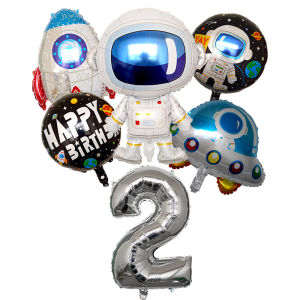 Outer Space Astronaut Rocket Galaxy Theme Balloons Baby Boy Birthday Party Decorations Number 1 2 3 4 5 6 7 8 9 Years Old