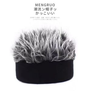 Wang Lei Same Style Hip Hop Wig Hat Integrated Chinese Landlord Hat K-style Retro Street Spoof Beanie Adult Skullcap