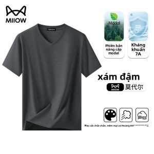 Áo thun nam ngắn tay vải lụa băng cổ chữ V thoáng khí mỏng.