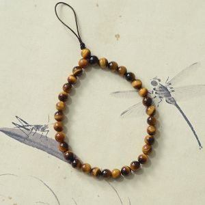 Natural Tiger Eye Stone Mobile Phone Chain Crystal Phone Case Lanyard Beads Mens Style Anti-Loss Hanging Ornament