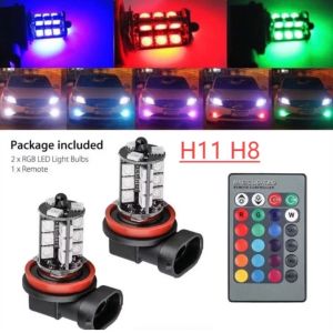 Car LED H8 H11 LED Bulb With Remote 27 SMD 5050 RGB Light Bulb Spotlight Headlamp Headlight