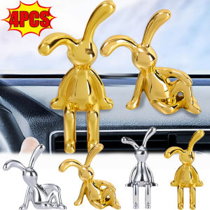 2/4PCS Car Interior Ornaments Electroplated Cartoon Rabbit Creative Sitting Center Console Statue Ornaments Car Home DIY Decorative Accessories