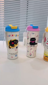 Tumbler Aesthetic Nice Cat Puppy Stainless Steel 2 Cara Minum 750ml HN2104