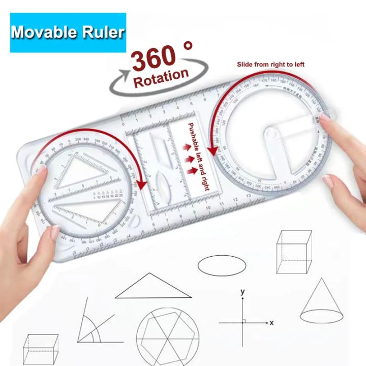 Singapore Math Model Drawing Ruler 1PCS Multi functional 360 ° movable geometric drawing ruler for primary ...