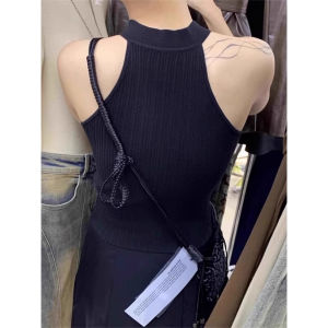chaqi | New Chinese Style Lightweight Knitted Strap Vest Women Summer Outerwear French Shoulder Slimming Sleeveless Neck Hanging Top