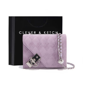 Clever&Ketch Womens Crossbody Small Square Bag Fashionable Chain Design PU Leather Lock Buckle Closure Casual Handbag